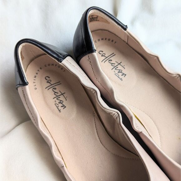 Clarks Rena Jazz Ballet Flats Ballerina Flats Shoes Black & Beige Leather Sz 8 - Picture 6 of 13